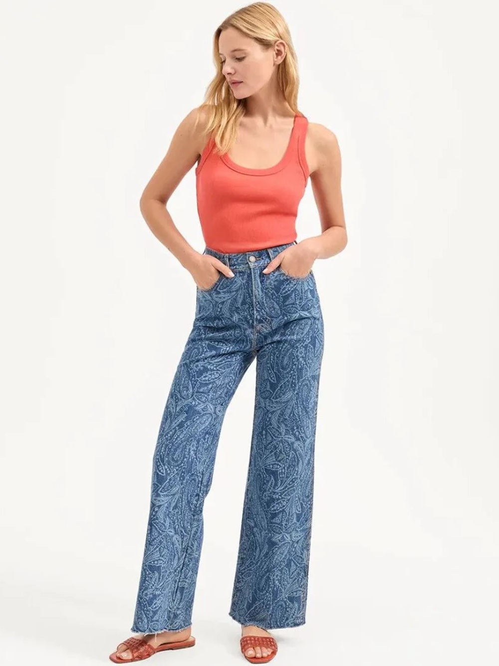 Veronica Beard Blue Paisley Wide-Leg Jeans
